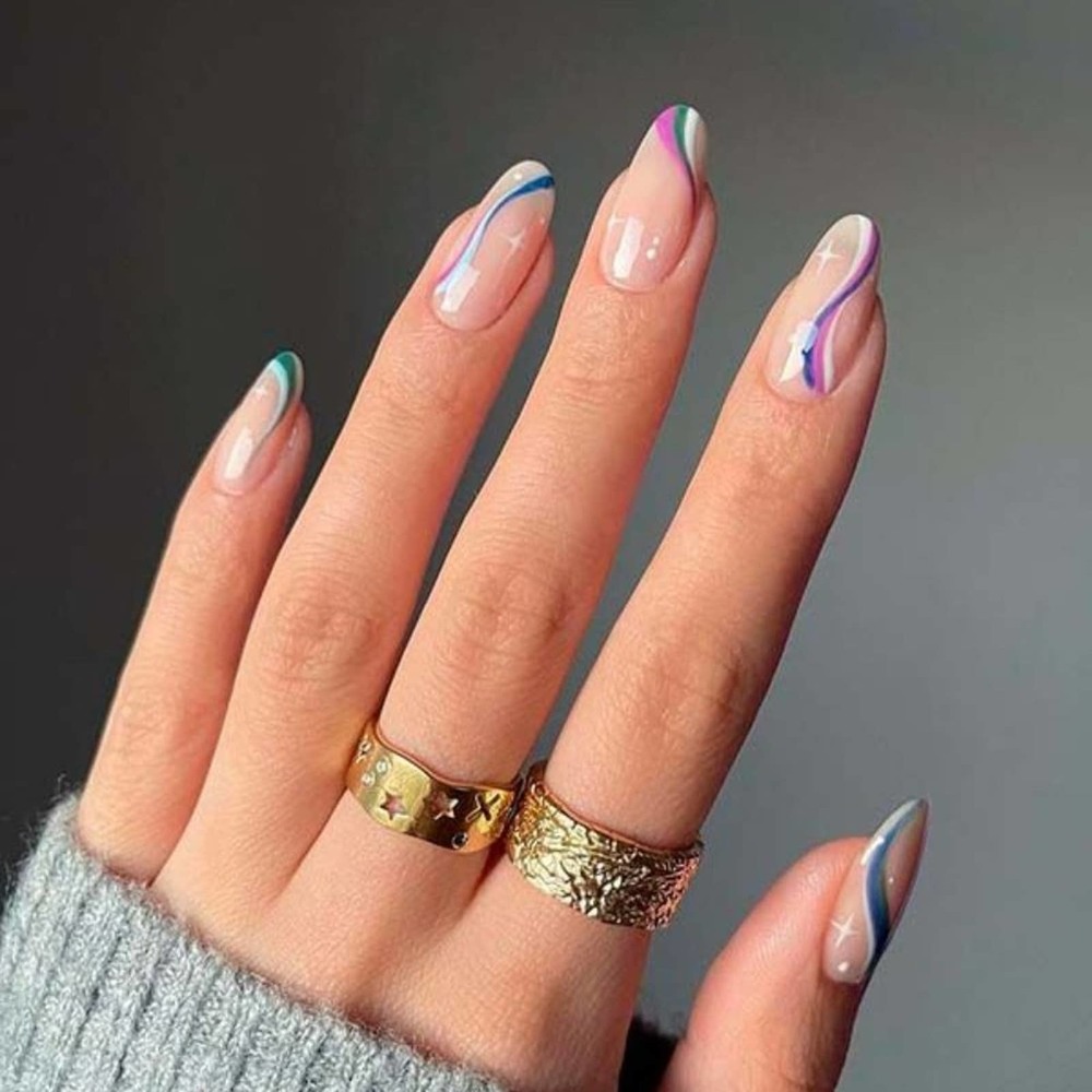 24pcs French Luxury Dream Wave Design Premium False Press On Nails
